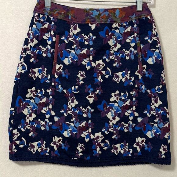 Maeve Anthropologie Cardana Size 0 Blue Jacquard Floral Mini Skirt Y2K Style - Picture 2 of 13
